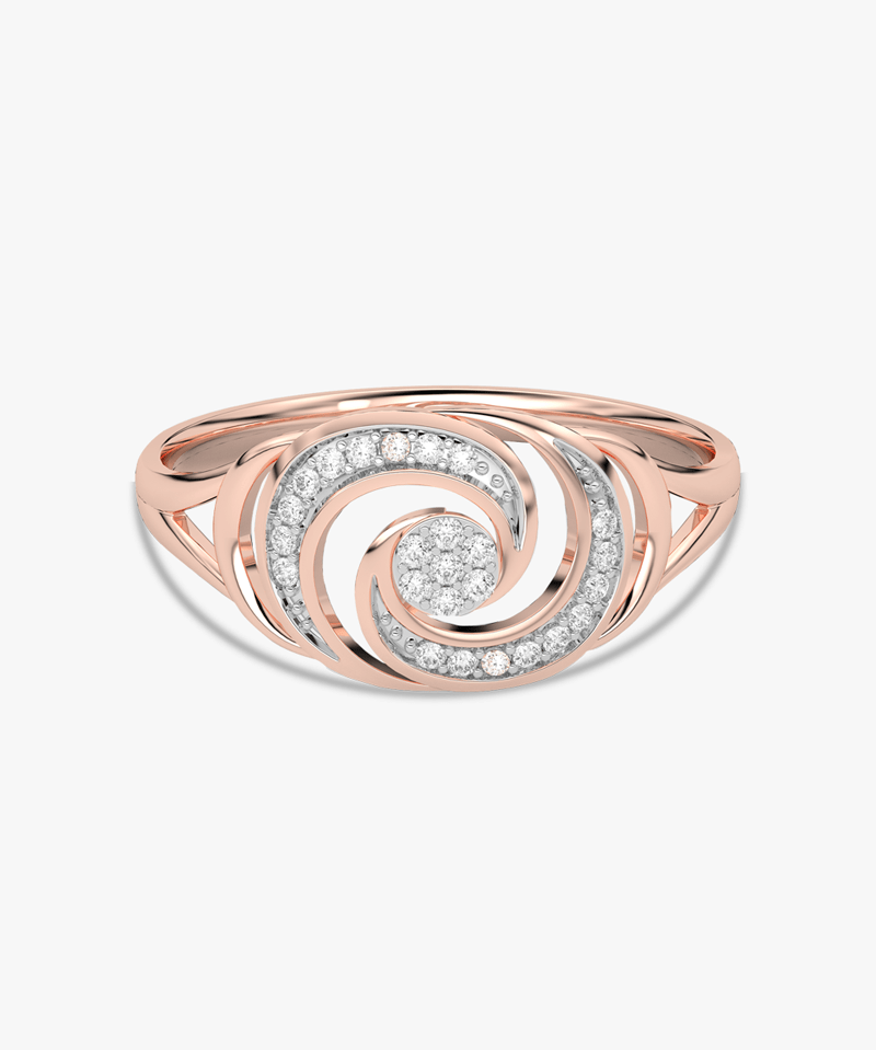 Złoty pierścionek z brylantami od Venetia Jewels w eleganckim wzorze spirali