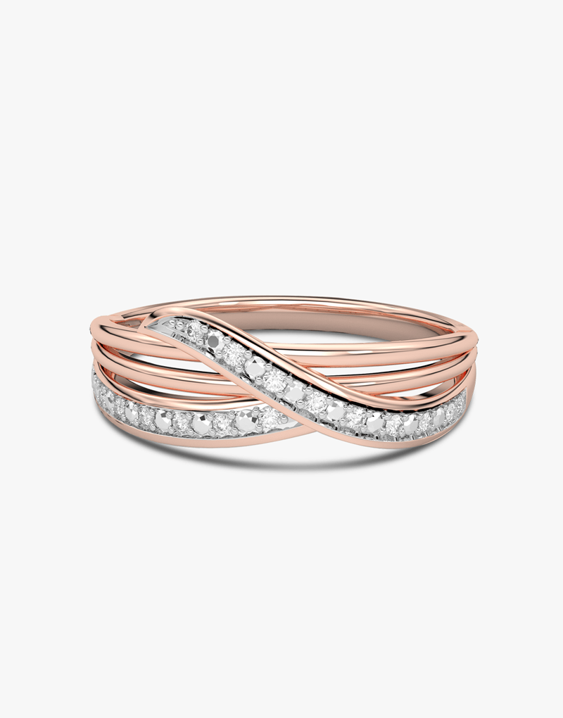 Złoty pierścionek z brylantami w nowoczesnym designie z delikatnymi splotami złota