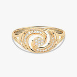 Złoty pierścionek z brylantami o unikalnym wzorze falistym, idealny na specjalne okazje