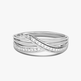 Srebrny pierścionek z brylantami o splątanym wzorze, idealny jako złoty pierścionek z brylantami