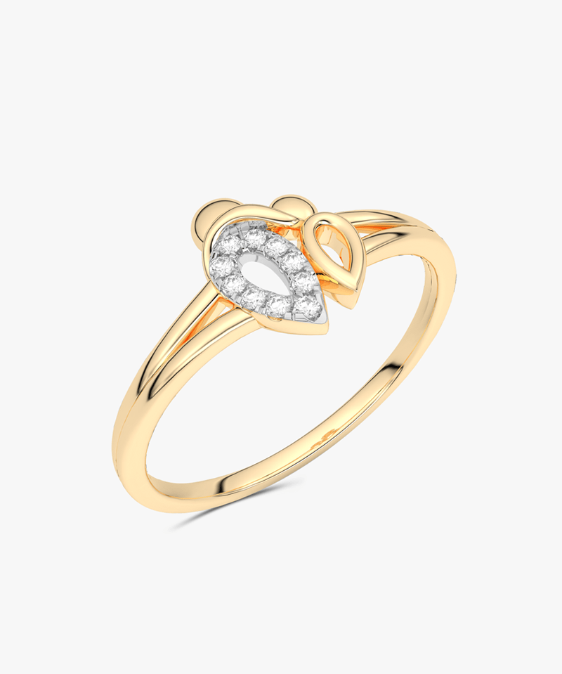 Złoty pierścionek z brylantami z delikatnym wzorem w kształcie kropli