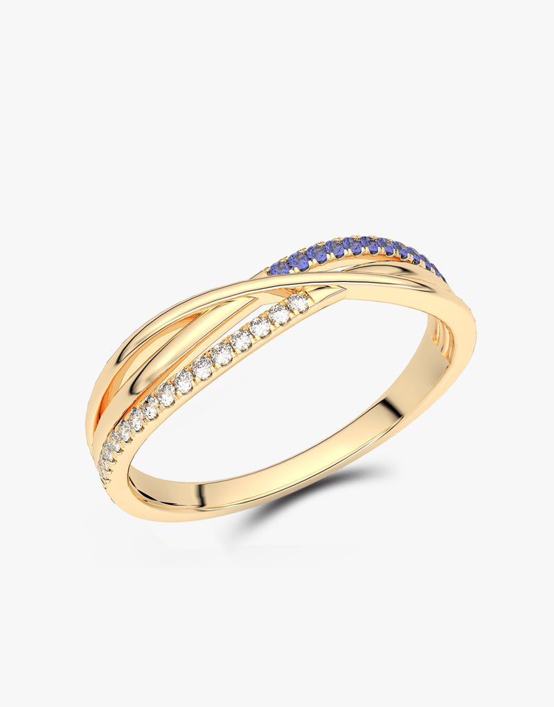 Elegancki złoty pierścionek z szafirami i diamentami, idealny na wyjątkowe okazje