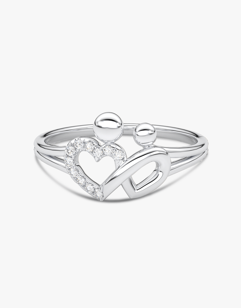 Elegancki pierścionek złoty serce 585 z diamentami w kształcie nieskończoności