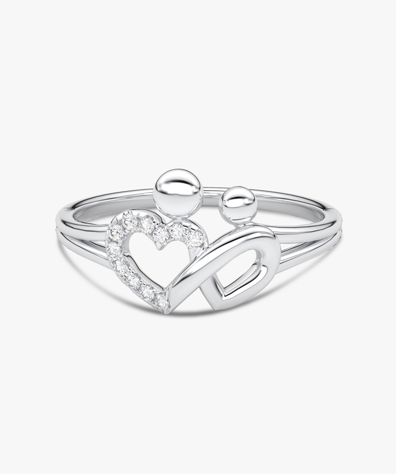 Elegancki pierścionek złoty serce 585 z diamentami w kształcie nieskończoności