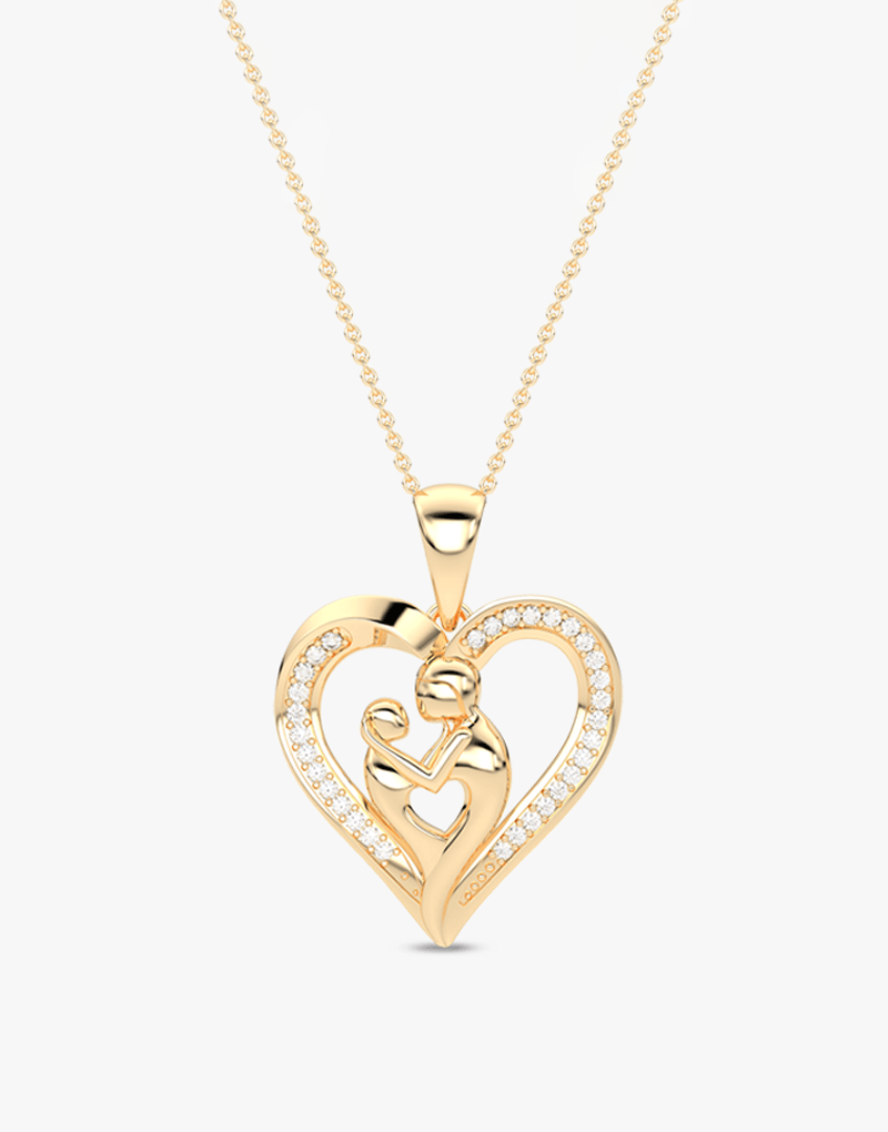 Złoty wisiorek serce z brylantami z delikatnym wzorem i zawieszką na cienkim łańcuszku