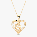 Złoty wisiorek serce z brylantami z delikatnym wzorem i zawieszką na cienkim łańcuszku