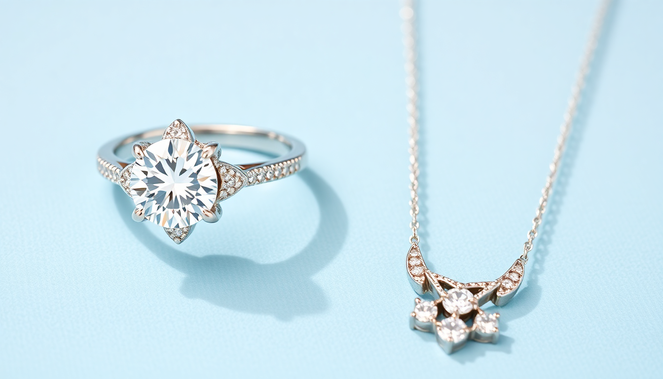 diamond rings, solitaire diamond ring and dainty necklace with diamonds