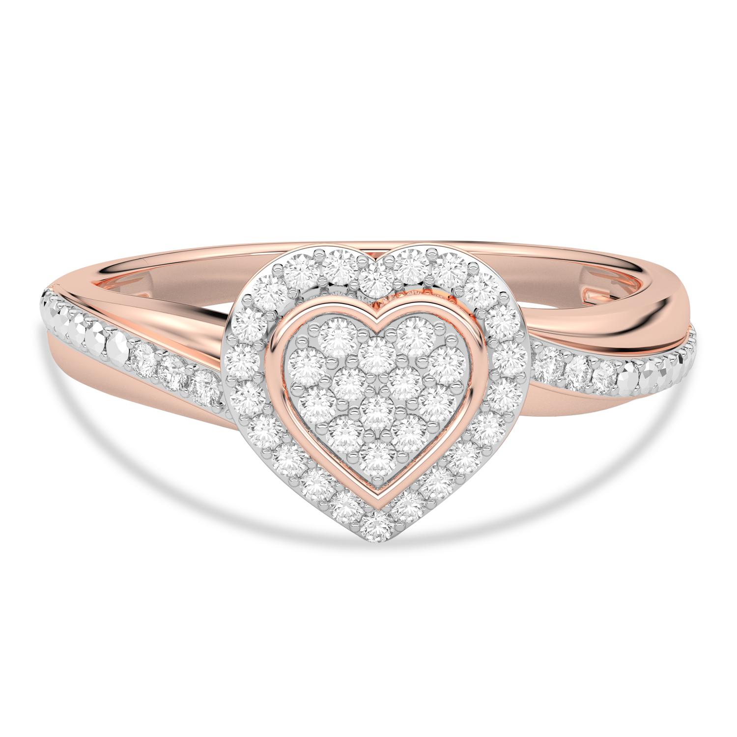 Ring in the shape of a heart with diamonds