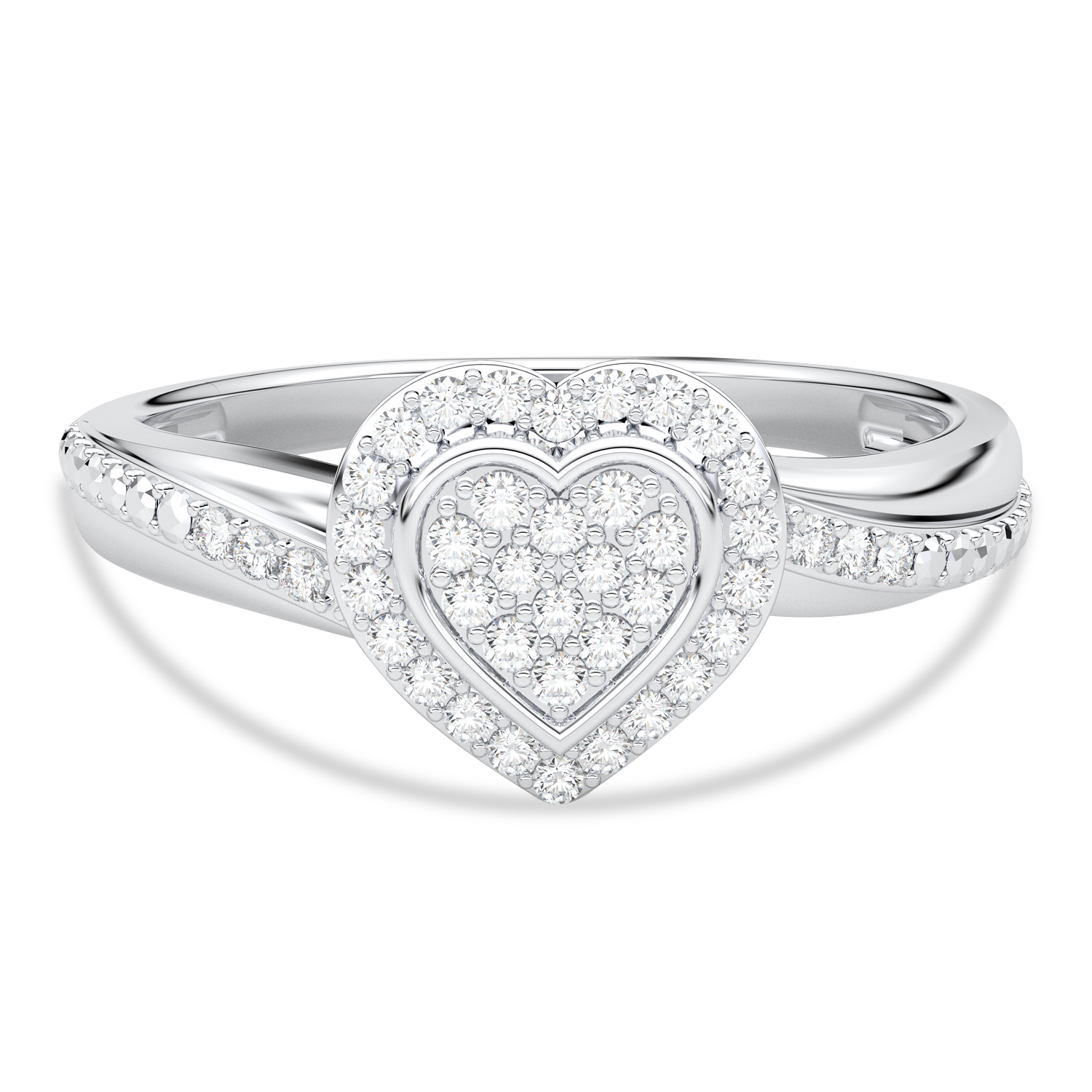 Ring in the shape of a heart with diamonds