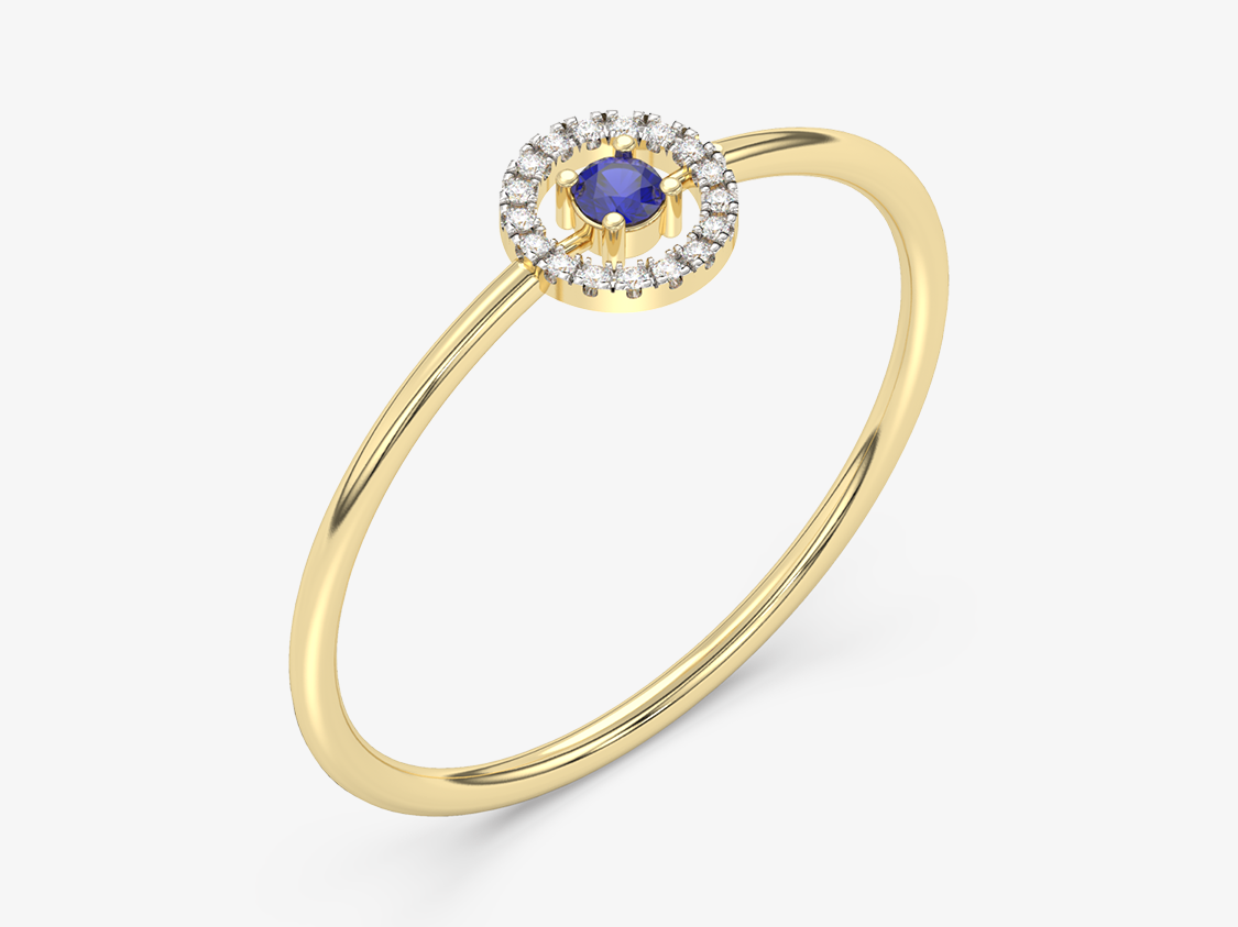 Złoty Pierścionek z Niebieskim Szafirem żółty - Venetia Jewels - 14K złoto z brylantami