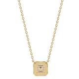 Gold baguette necklace with round diamonds
