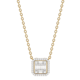 Gold baguette necklace with round diamonds
