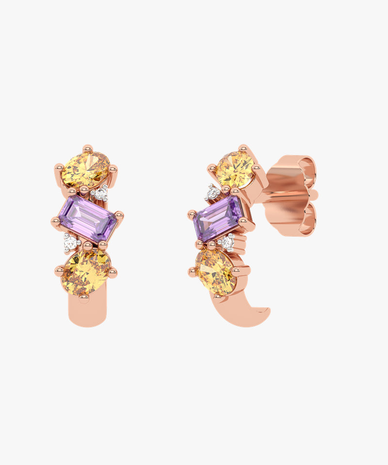 Gold Earrings with Amethysts and Spessartines