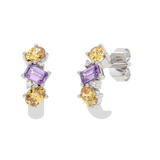 Złote Kolczyki z ametystami i Spessartynami