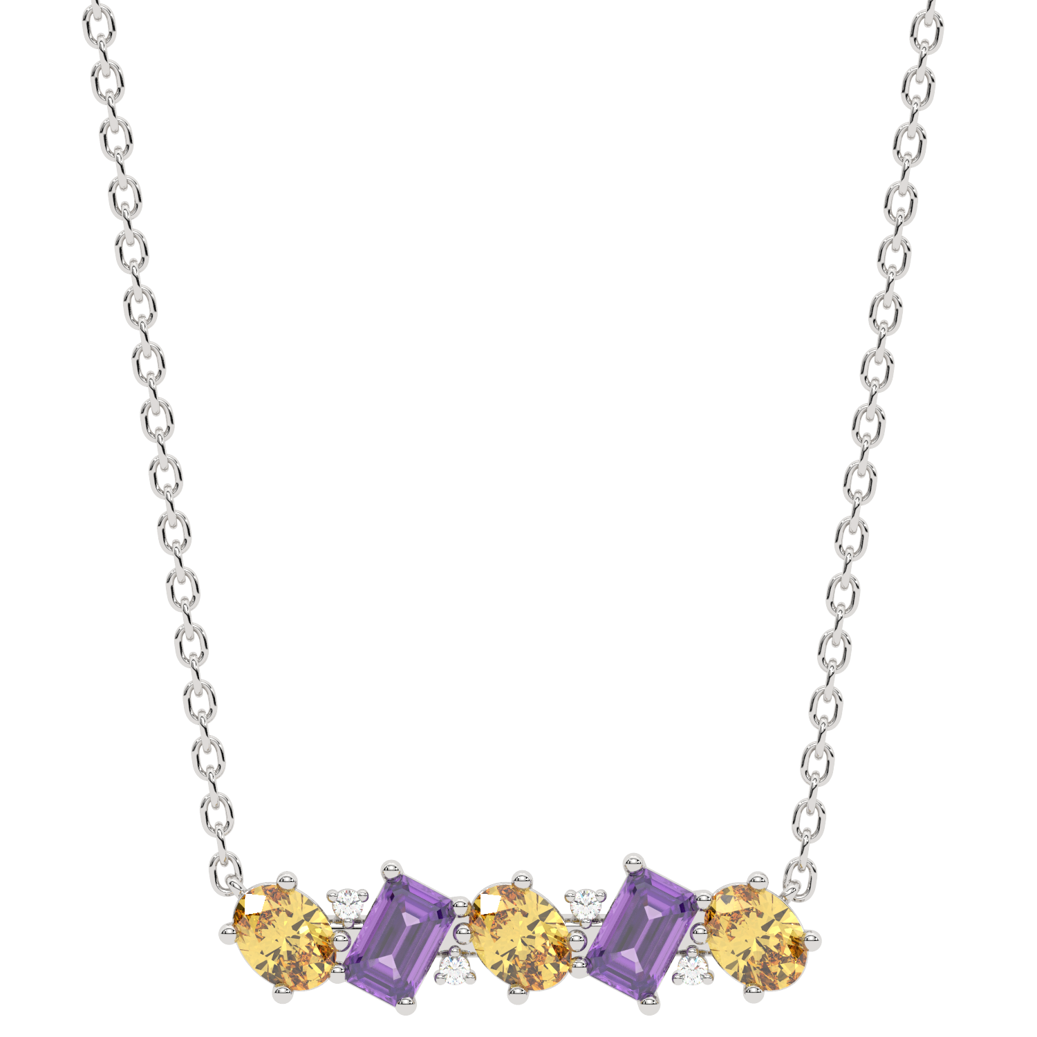 Gold necklace with amethysts, spessartites and diamonds 