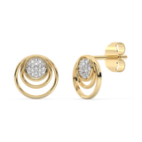 Gold stud earrings with a round pattern and diamonds