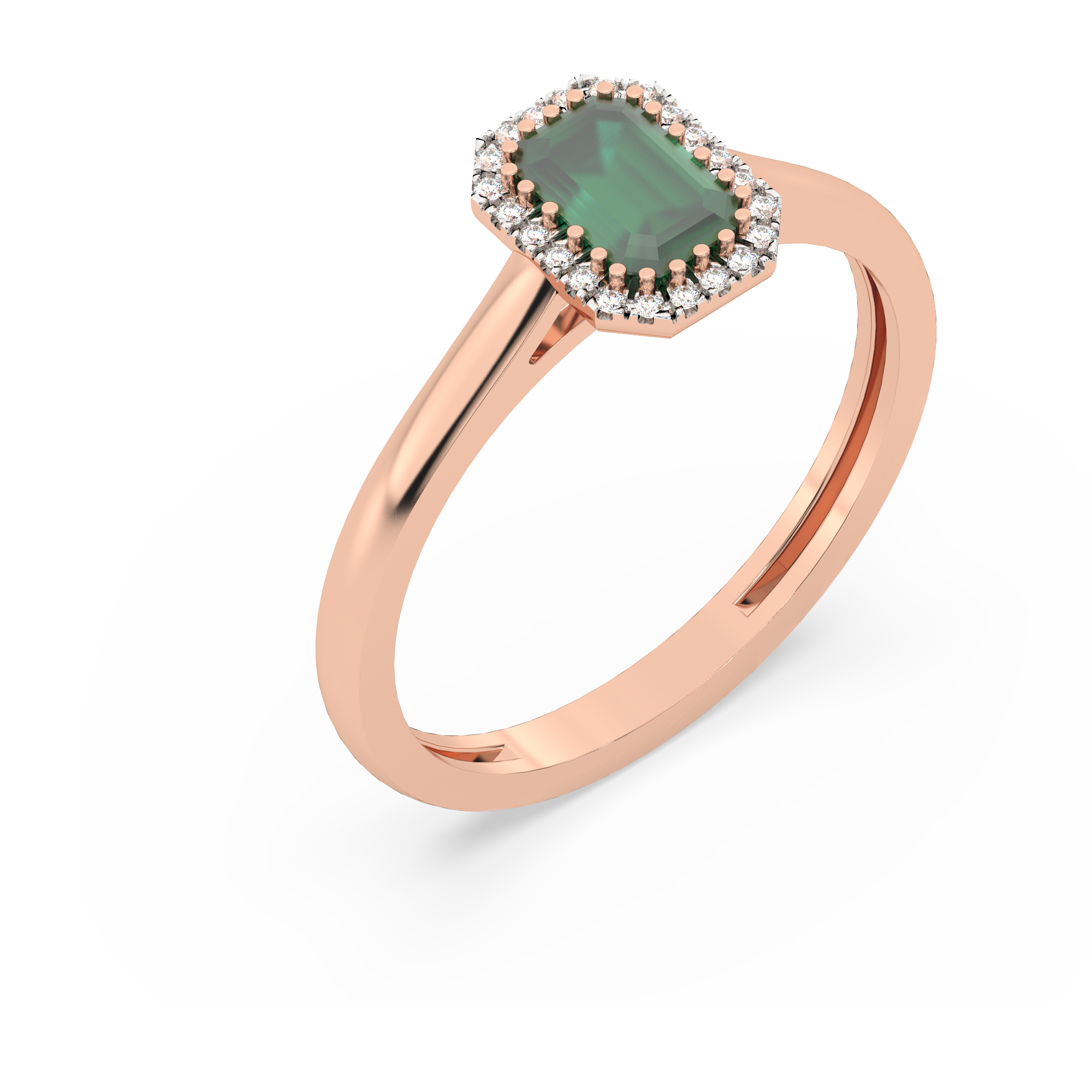 Klasyczny złoty pierścionek ze szmaragdem Różowy 9 - Venetia Jewels - 14K złoto z brylantami