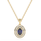 Gold pendant with oval sapphire and diamonds