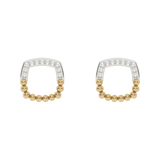 Gold earrings with a square pattern and diamonds