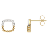 Gold earrings with a square pattern and diamonds