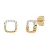 Gold earrings with a square pattern and diamonds