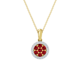 Złota zawieszka z okrągłą rozetą z rubinów i brylantów