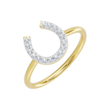 Złoty pierścionek z delikatnymi brylantami w motywie podkowy