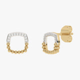 Gold earrings with a square pattern and diamonds