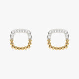 Gold earrings with a square pattern and diamonds