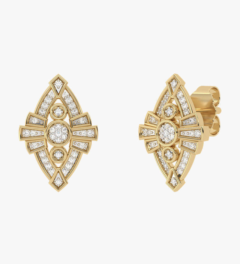 Złote kolczyki sztyfty z misternym wzorem żółty - Venetia Jewels - 14K złoto z brylantami