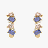 Gold earrings with champagne garnets, tanzanites and diamonds