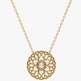 Gold necklace with filigree mandala motif and diamonds