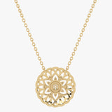 Gold necklace with filigree mandala motif and diamonds