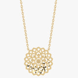 Gold necklace with intricate floral pattern and diamonds