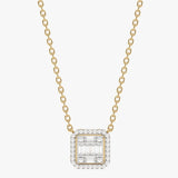 Gold baguette necklace with round diamonds