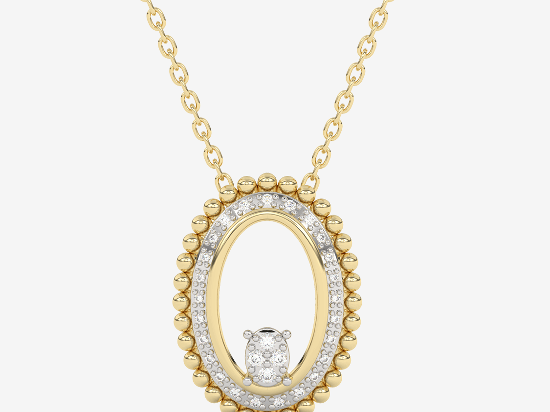 Owalny Wisiorek Vintage żółty - Venetia Jewels - 14K złoto z brylantami