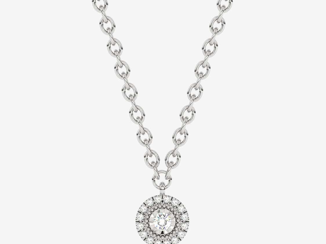Naszyjnik z Brylantowym Wisiorkiem Halo Biały - Venetia Jewels - 14K złoto z brylantami