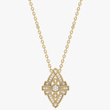 Gold pendant with an intricate pattern and diamonds