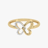 Gold ring with butterfly motif and diamonds