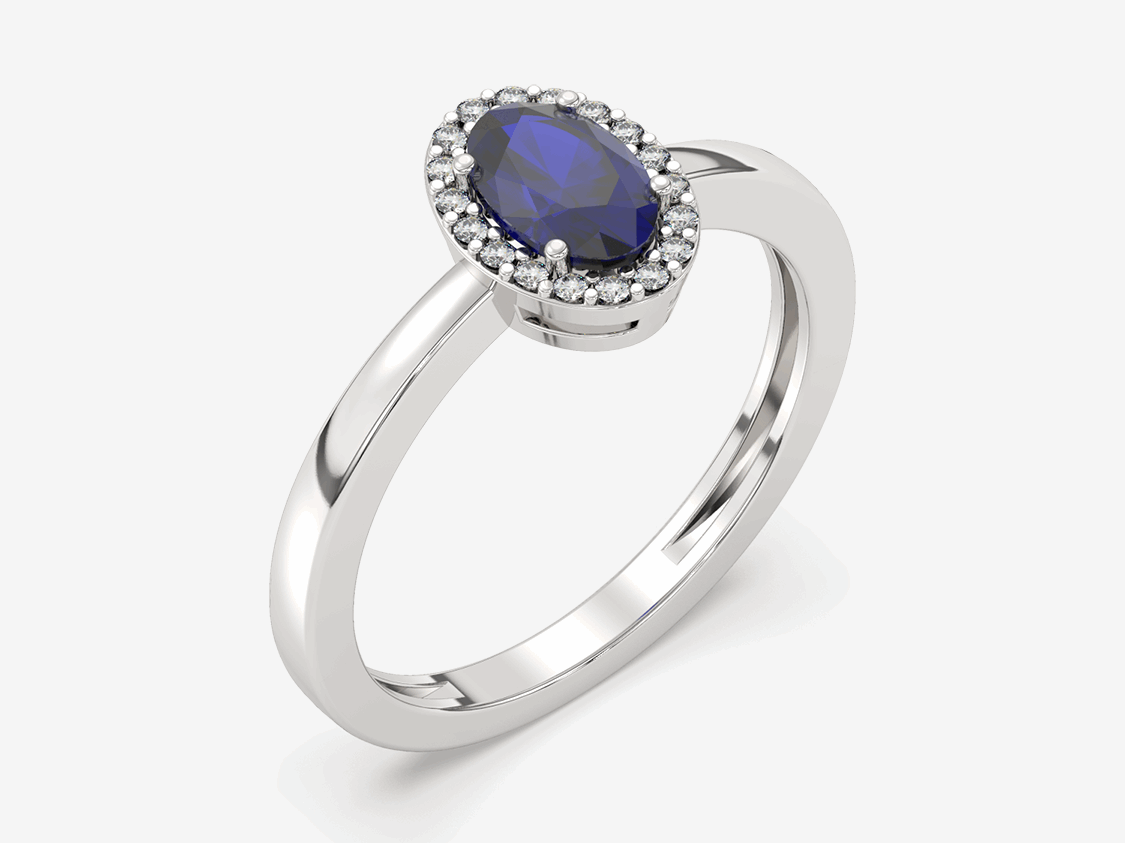 Pierścionek z Owalnym Szafirem i Brylantami Biały - Venetia Jewels - 14K złoto z brylantami