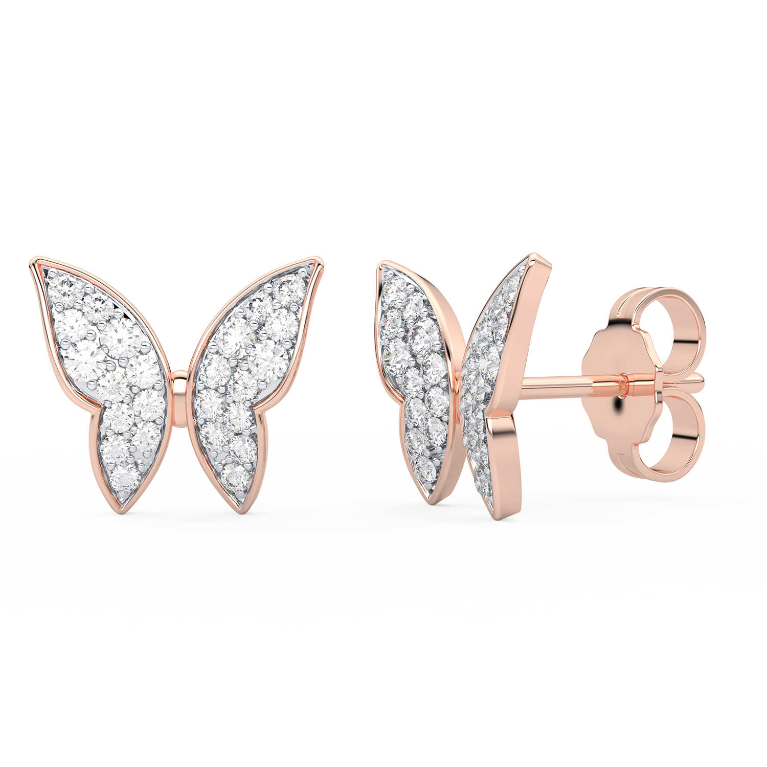 Butterfly-Shaped Gold Earrings with Diamonds