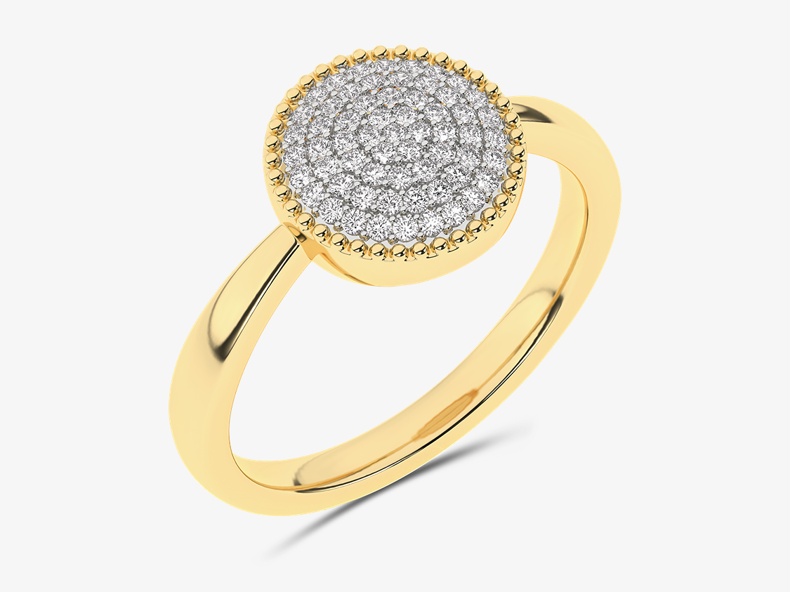 Złoty pierścionek z krążkiem brylantów żółty - Venetia Jewels - 14K złoto z brylantami