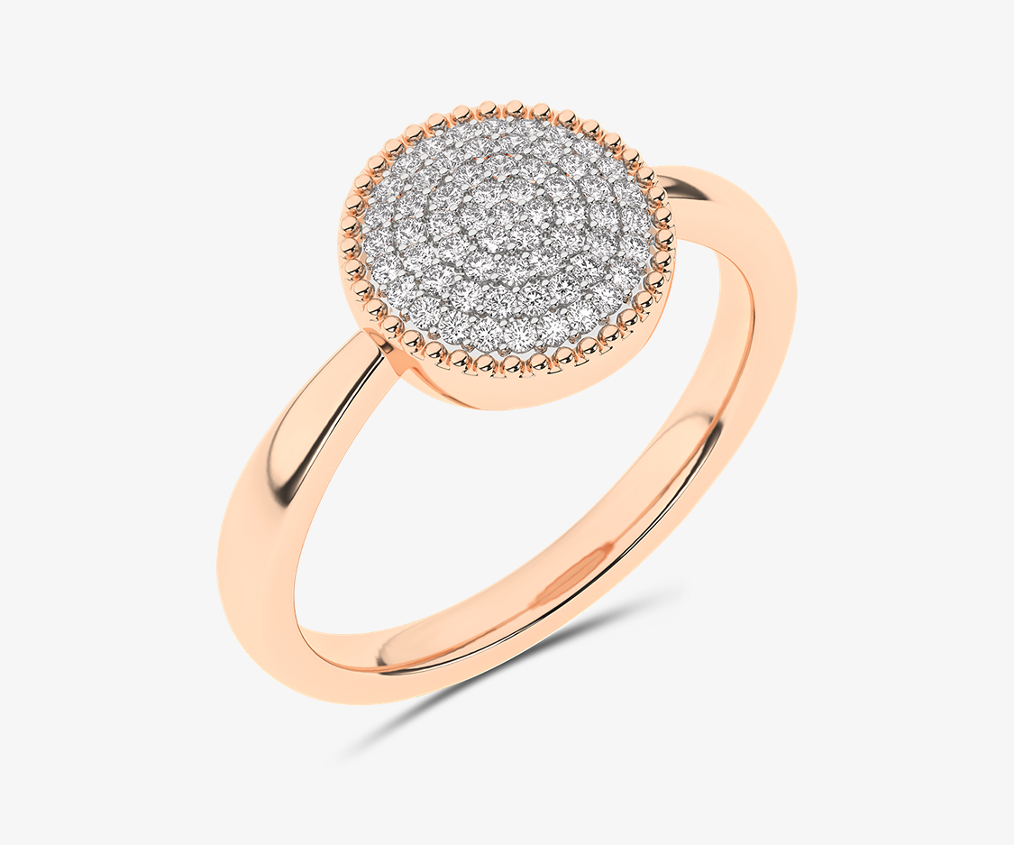 Złoty pierścionek z krążkiem brylantów Różowy - Venetia Jewels - 14K złoto z brylantami