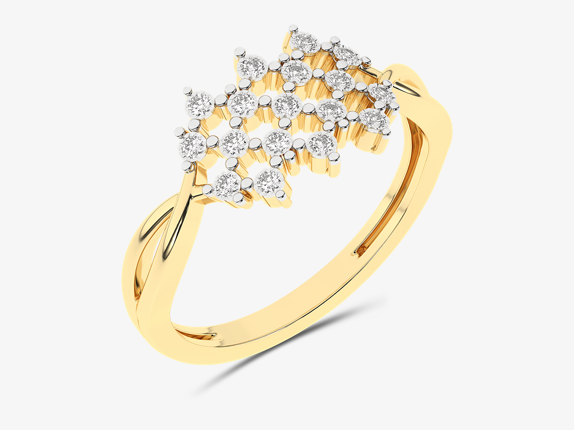 Złoty pierścionek designerski z brylantami żółty - Venetia Jewels - 14K złoto z brylantami