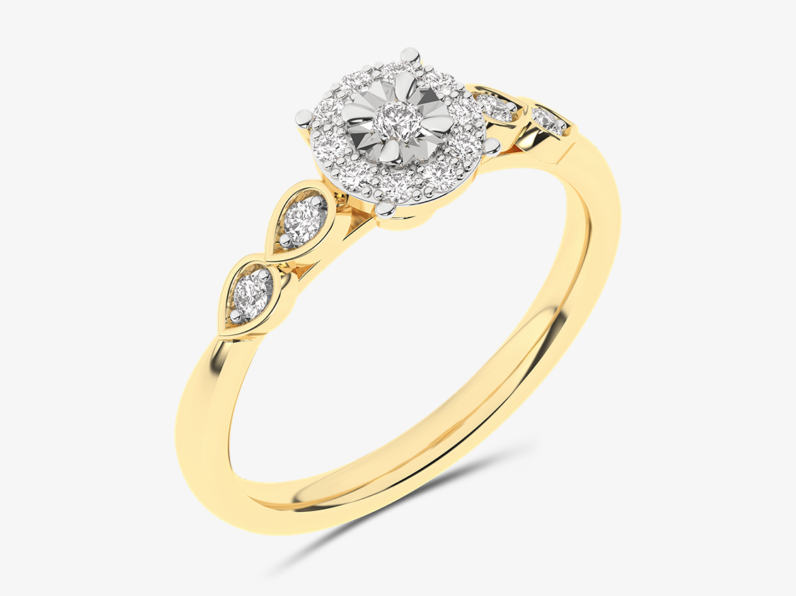Złoty pierścionek z brylantami - Star żółty - Venetia Jewels - 14K złoto z brylantami