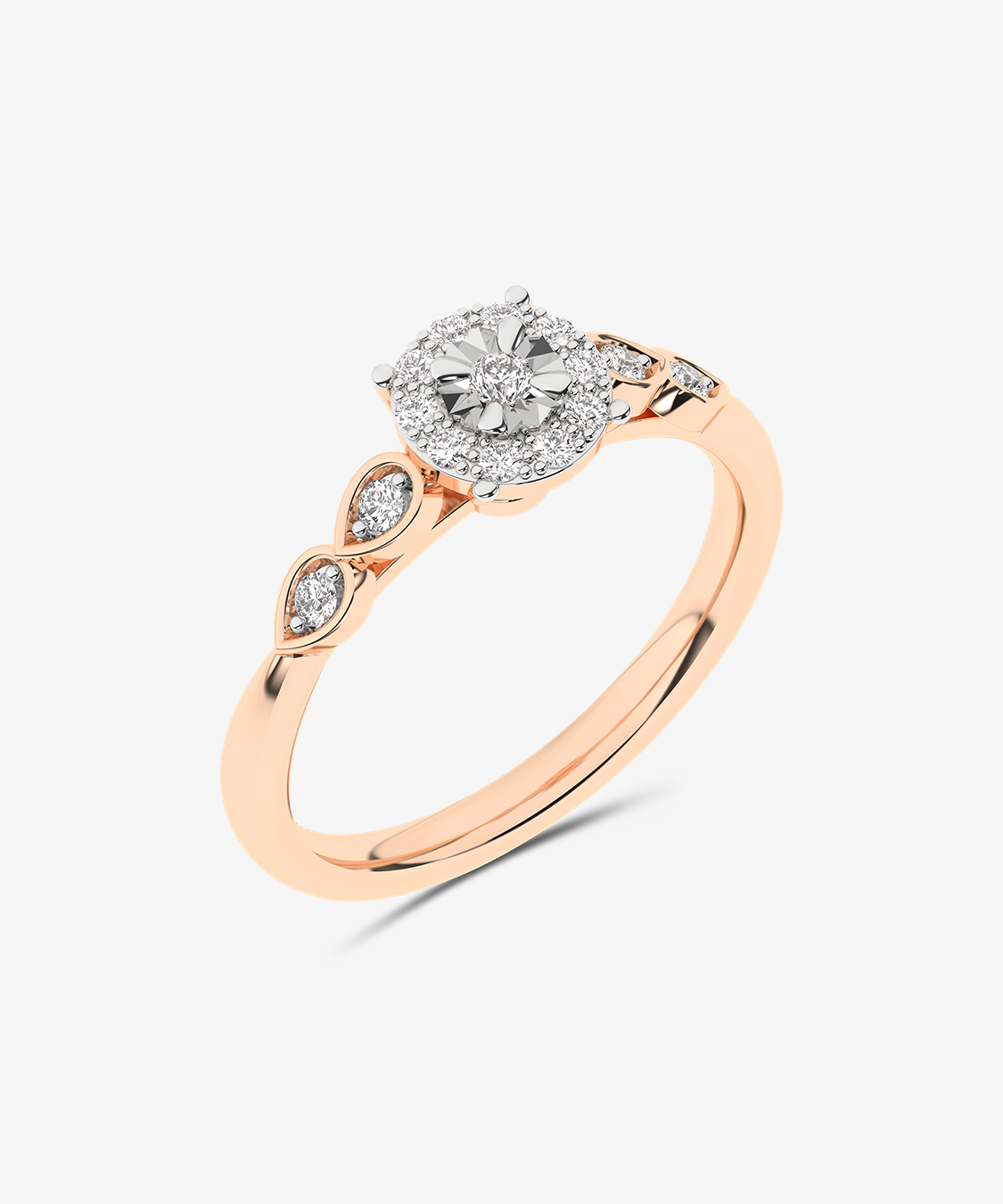 Złoty pierścionek z brylantami - Star Różowy - Venetia Jewels - 14K złoto z brylantami