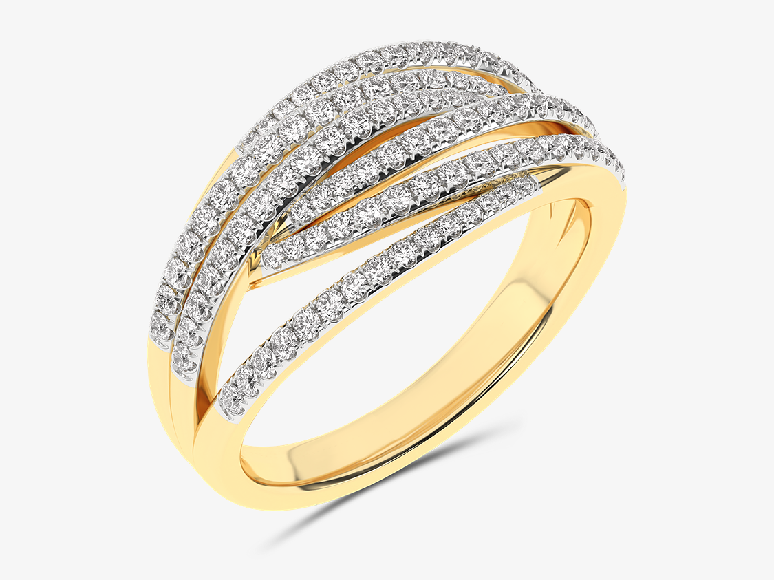 Złoty designerski pierścionek geometryczny z brylantami żółty - Venetia Jewels - 14K złoto z brylantami