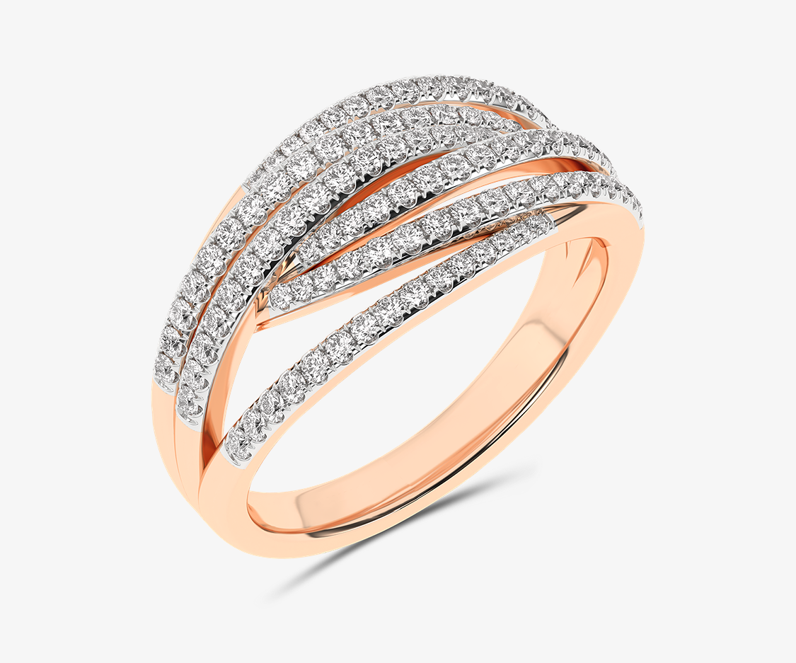 Złoty designerski pierścionek geometryczny z brylantami Różowy - Venetia Jewels - 14K złoto z brylantami