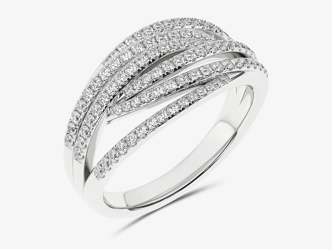 Złoty designerski pierścionek geometryczny z brylantami Biały - Venetia Jewels - 14K złoto z brylantami