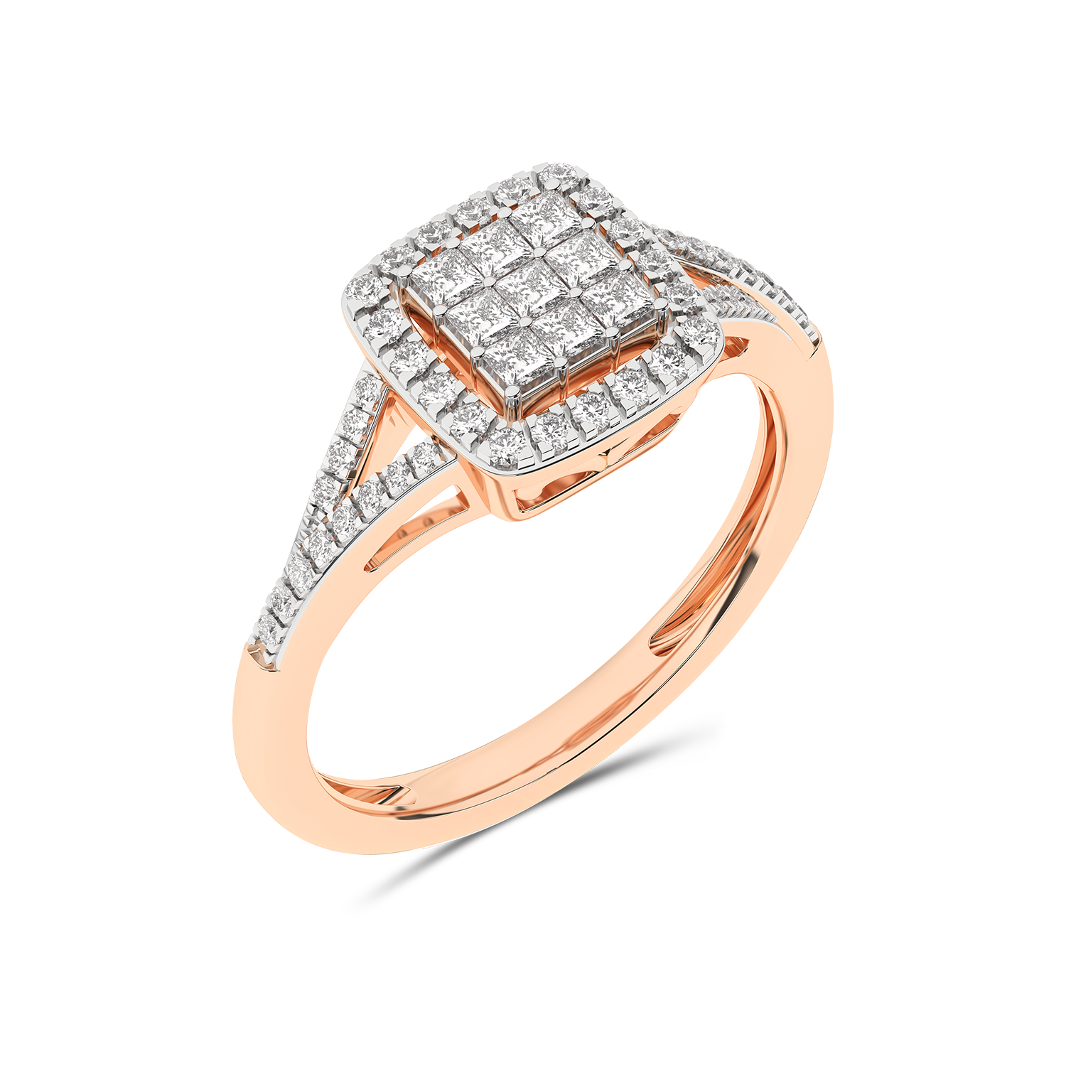 Gold ring with a pavé diamond square